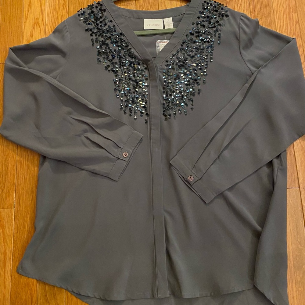 NWT CHICO’S EMBELLISHED SEQUIN SHINE LONG SLEEVE TOP/BLOUSE/TUNIC
